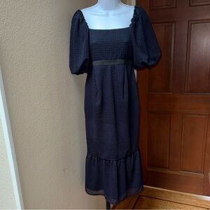 ASOS Puff Sleeve Ruffle Hem Square Neck Dress Midi Navy Women’s Size 6